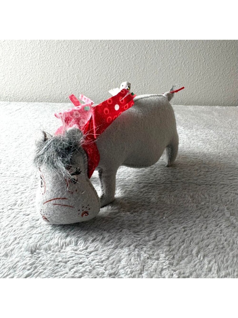 Annalee Glitter Dot Hippo 8 Inches Red Ribbon Accent 2011 New with Tag